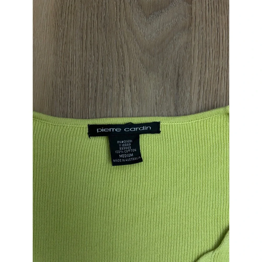 Citrine Yellow Green Scalloped Ribbed Cotton Cardigan Medium Coastal preppy - Picture 3 of 6